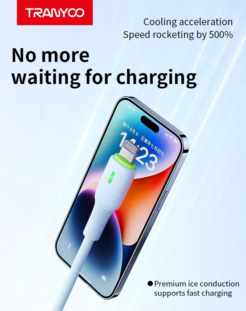 Silicone USB Cable 6A Charging Cable Super Fast Data For iPhone White