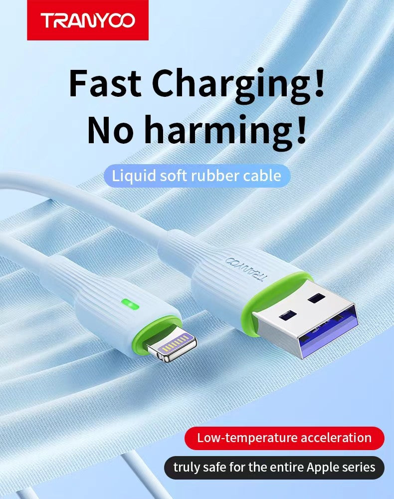 Silicone USB Cable 6A Charging Cable Super Fast Data For iPhone White