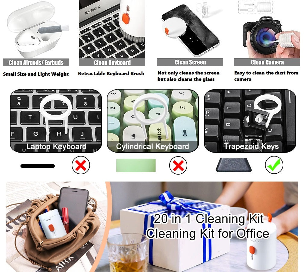 20 in 1 Multi-Tool Electronic Cleaning Kit Keyboard Cleaner Lens Pen Cleaning Spray for Laptop iPad Phones Tablet Monitor TV Screen PC Earbud Camera
