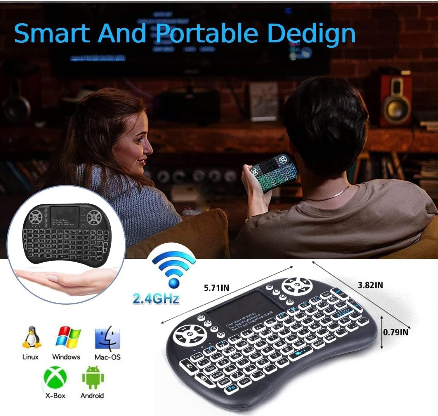 Wireless Mini Keyboard Remote Control Touchpad Mouse Combo Controller with RGB Backlit for Smart TV Android TV Box PC IPTTV 2.4GHz