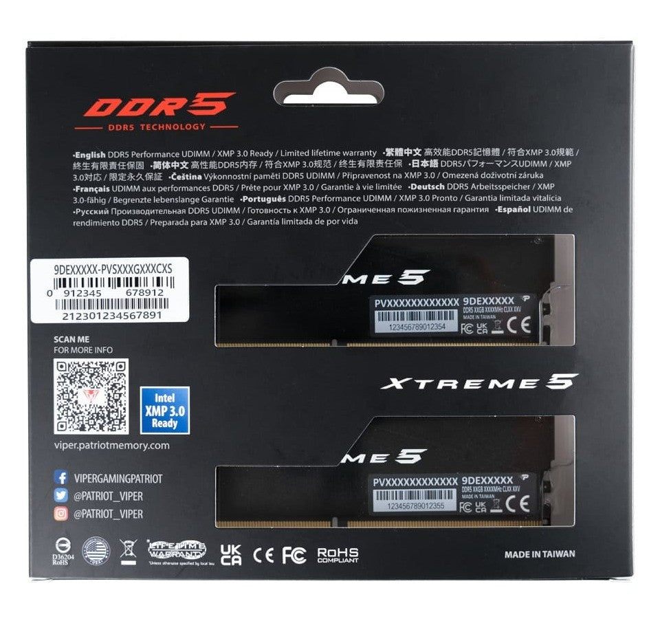 PATRIOT MEMORY  XTREME 5 48GB DDR5 7600MT/s [2x24GB] UDIMM Gaming Memory Kit - PVX548G76C36K - Intel XMP 3.0 supported