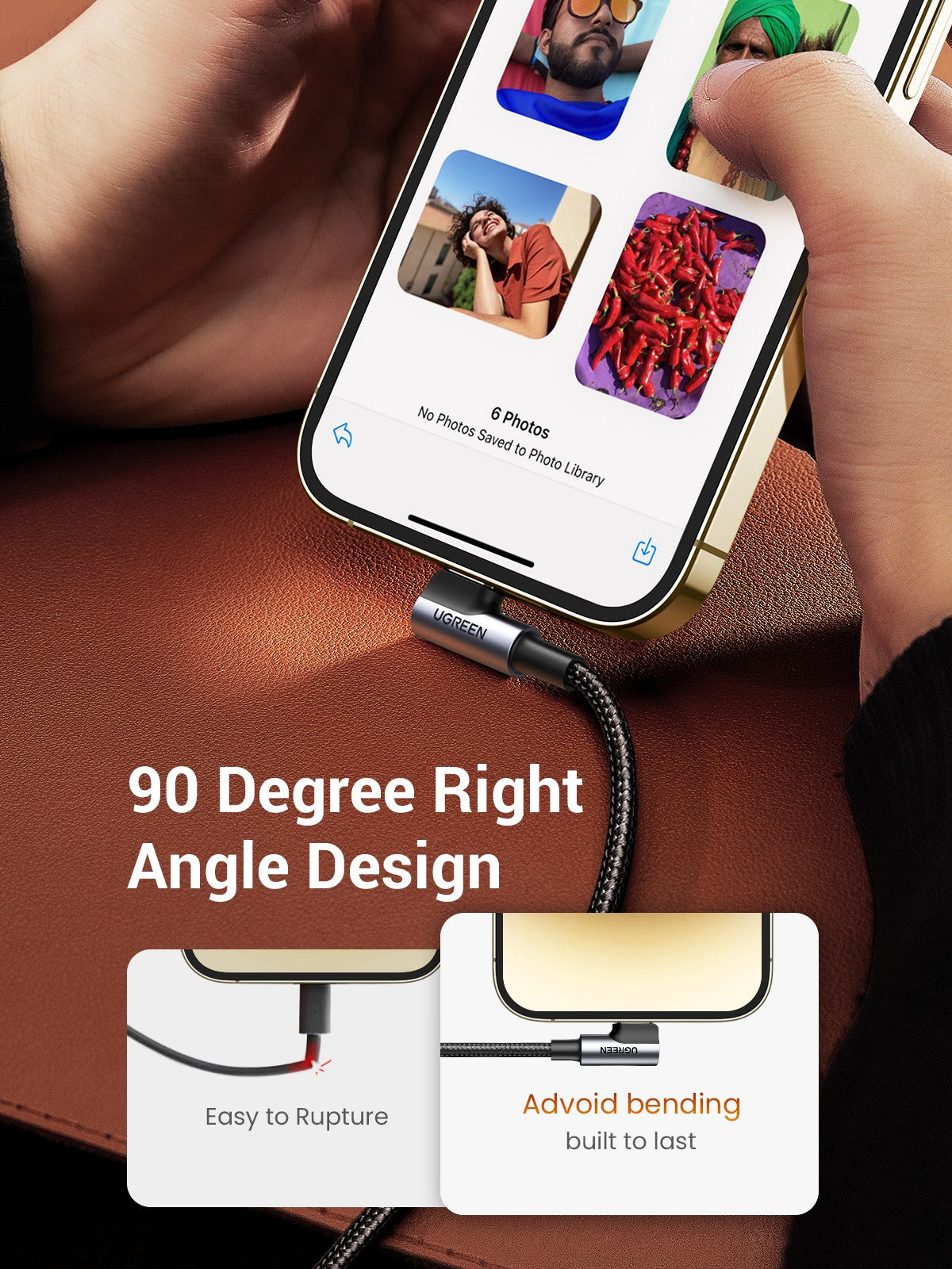 UGREEN Angled Lightning To USB 2.0 A Male Cable - 1M Black