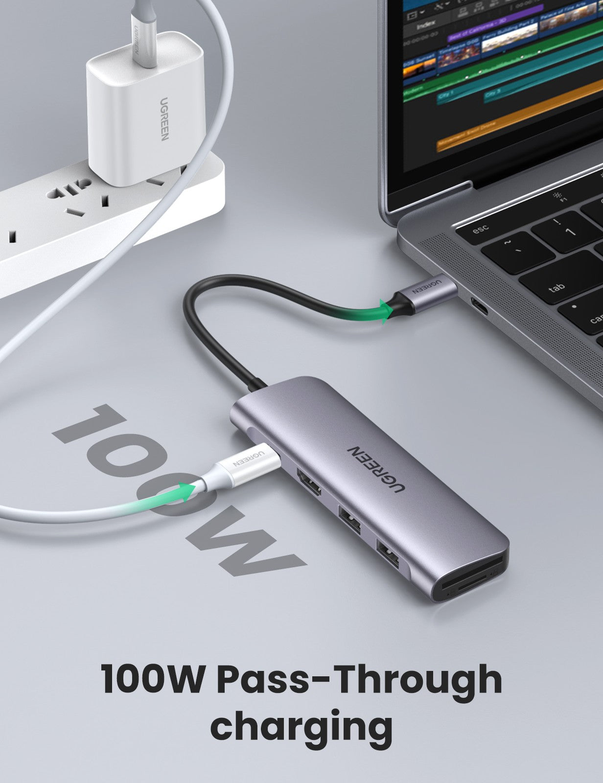 UGREEN USB-C to 2 Ports USB3.0-A Hub + HDMI + TF/SD with PD Power Supply
