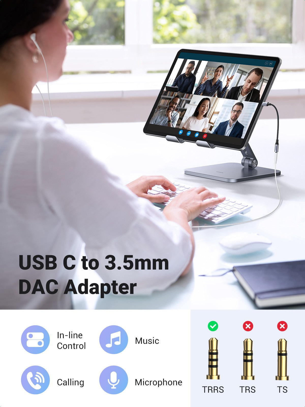 UGREEN USB-C to 3.5mm M/F Cable Aluminum Shell with Braided 10cm