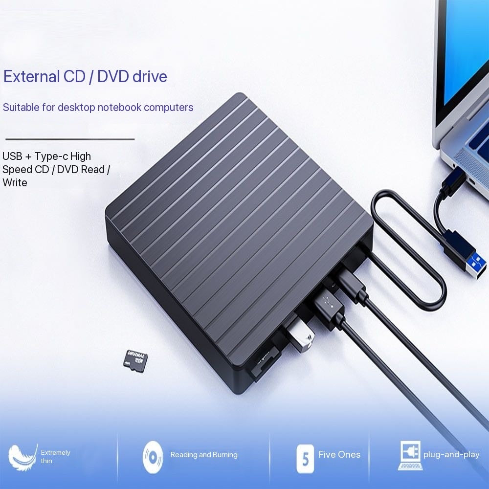 Mobile optical drive multifunctional dvd recorder 5 in 1 card disc dual interface reading USB3.0