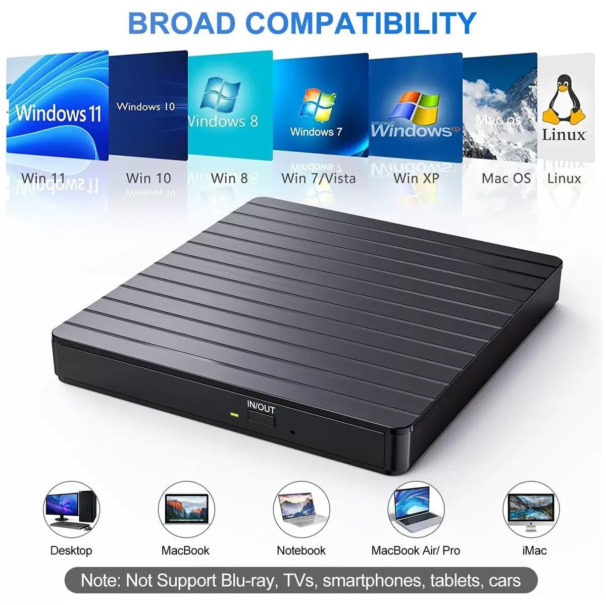 Mobile optical drive multifunctional dvd recorder 5 in 1 card disc dual interface reading USB3.0