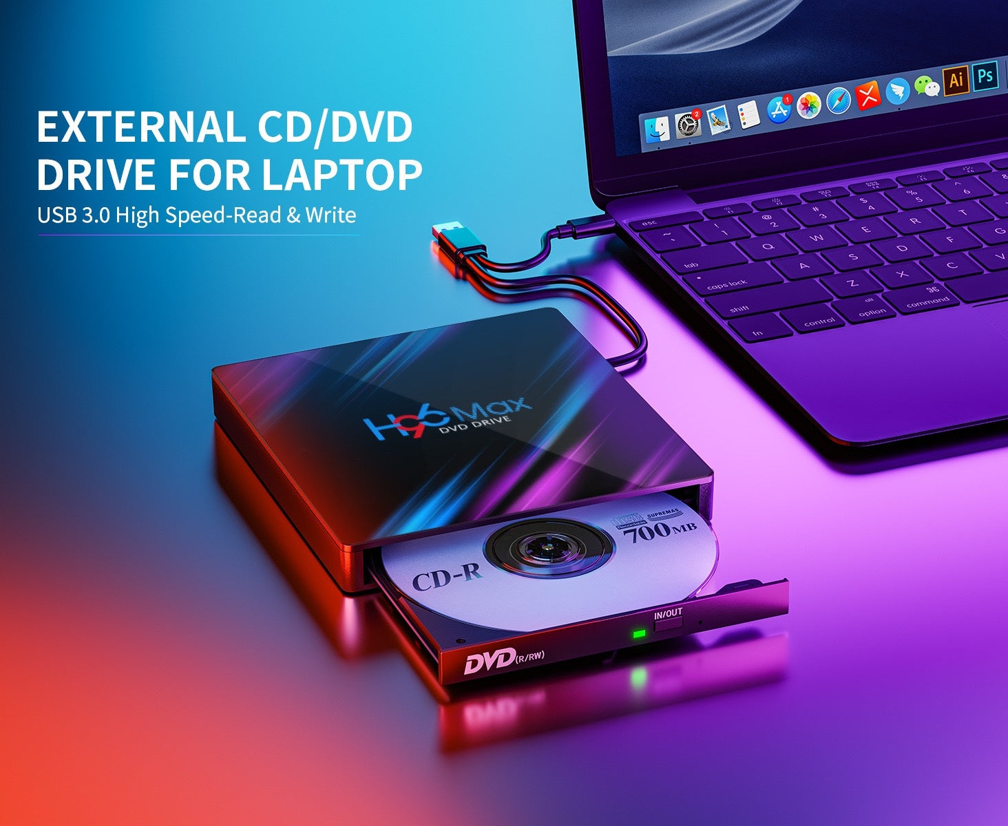 Multi-function five-in-one external optical drive USB3.0 burner DVD / CD fast reading