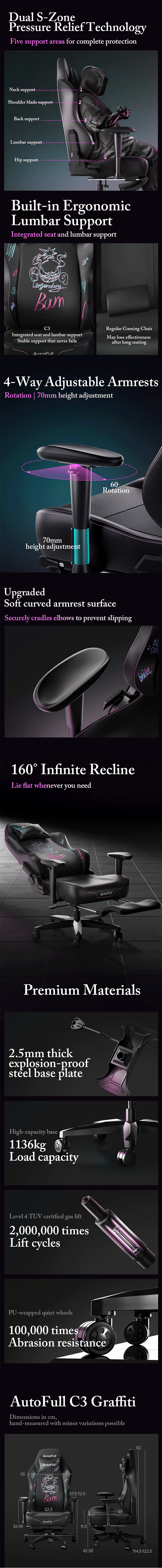 AutoFull C3 Graffiti Gaming Chair With Built In Lumbar Support