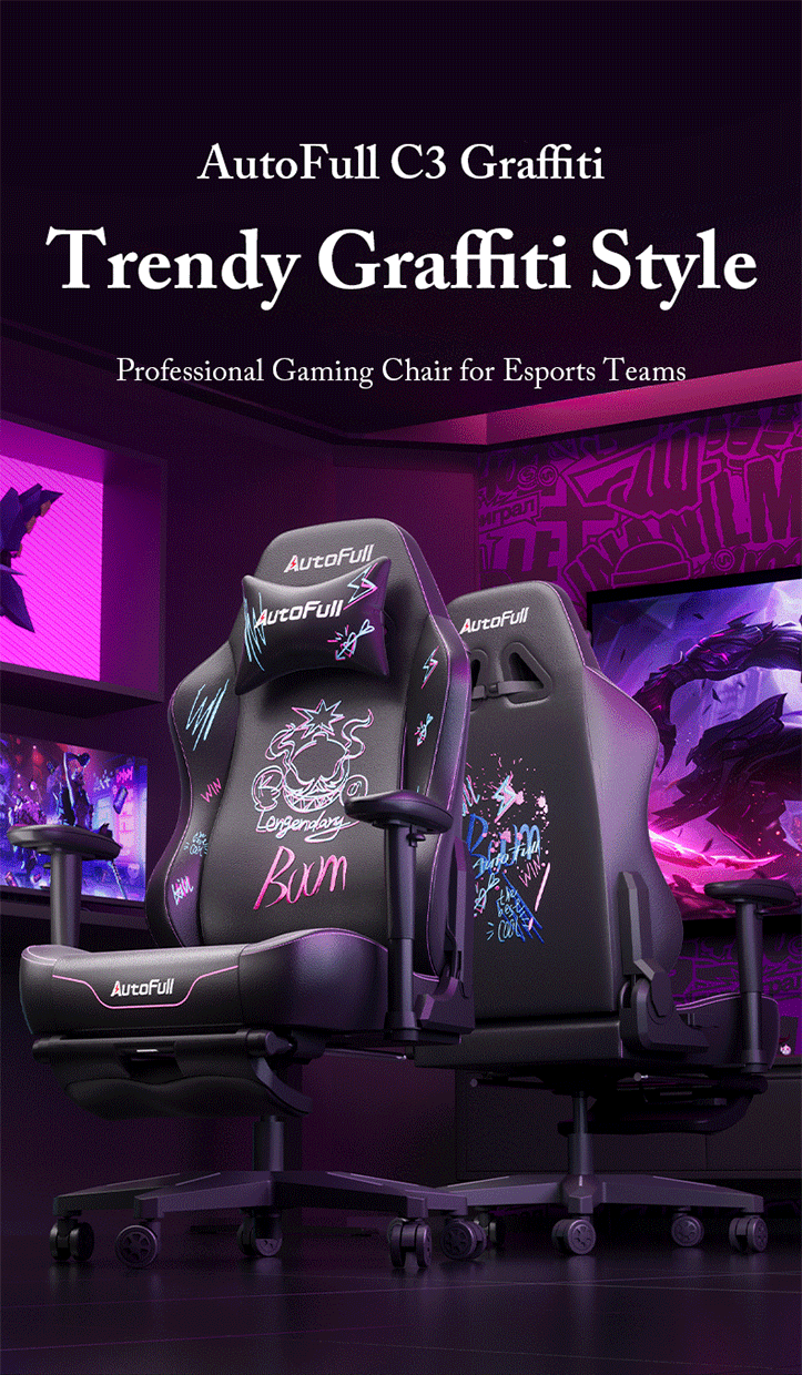 AutoFull C3 Graffiti Gaming Chair With Built In Lumbar Support