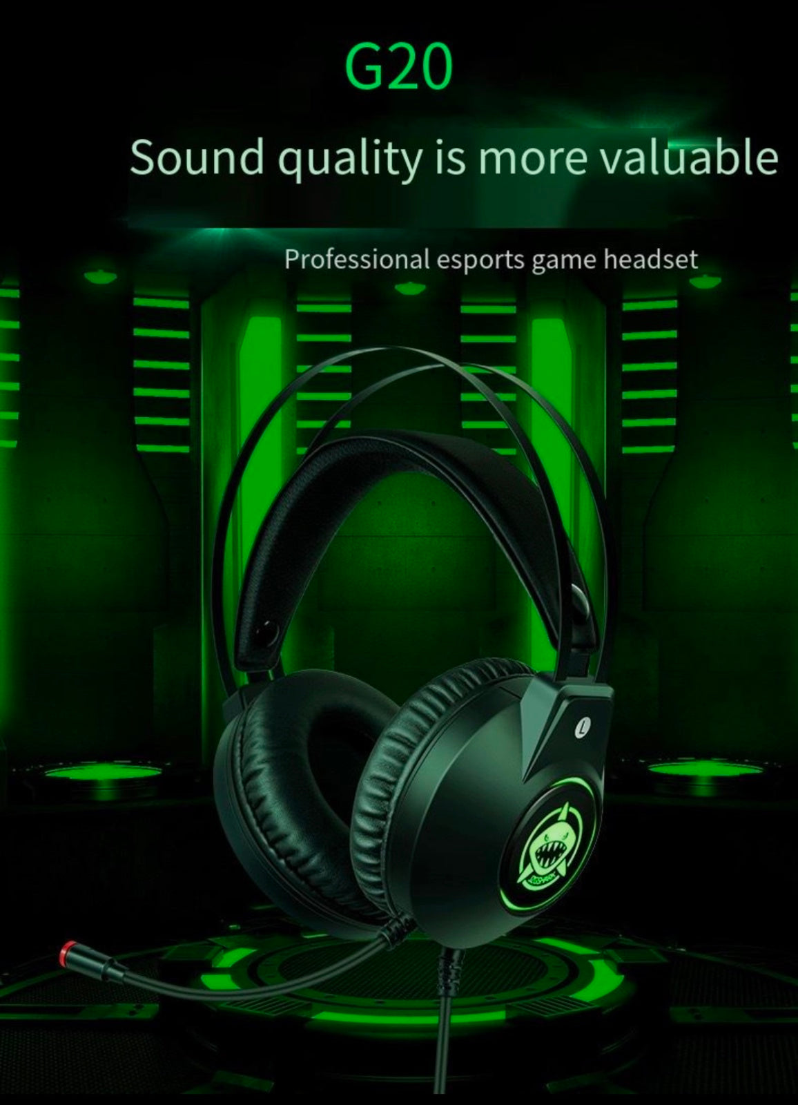 Green Shark's New Esports Headphones 7.1 Noise Reduction Game USB with Cable Earphones