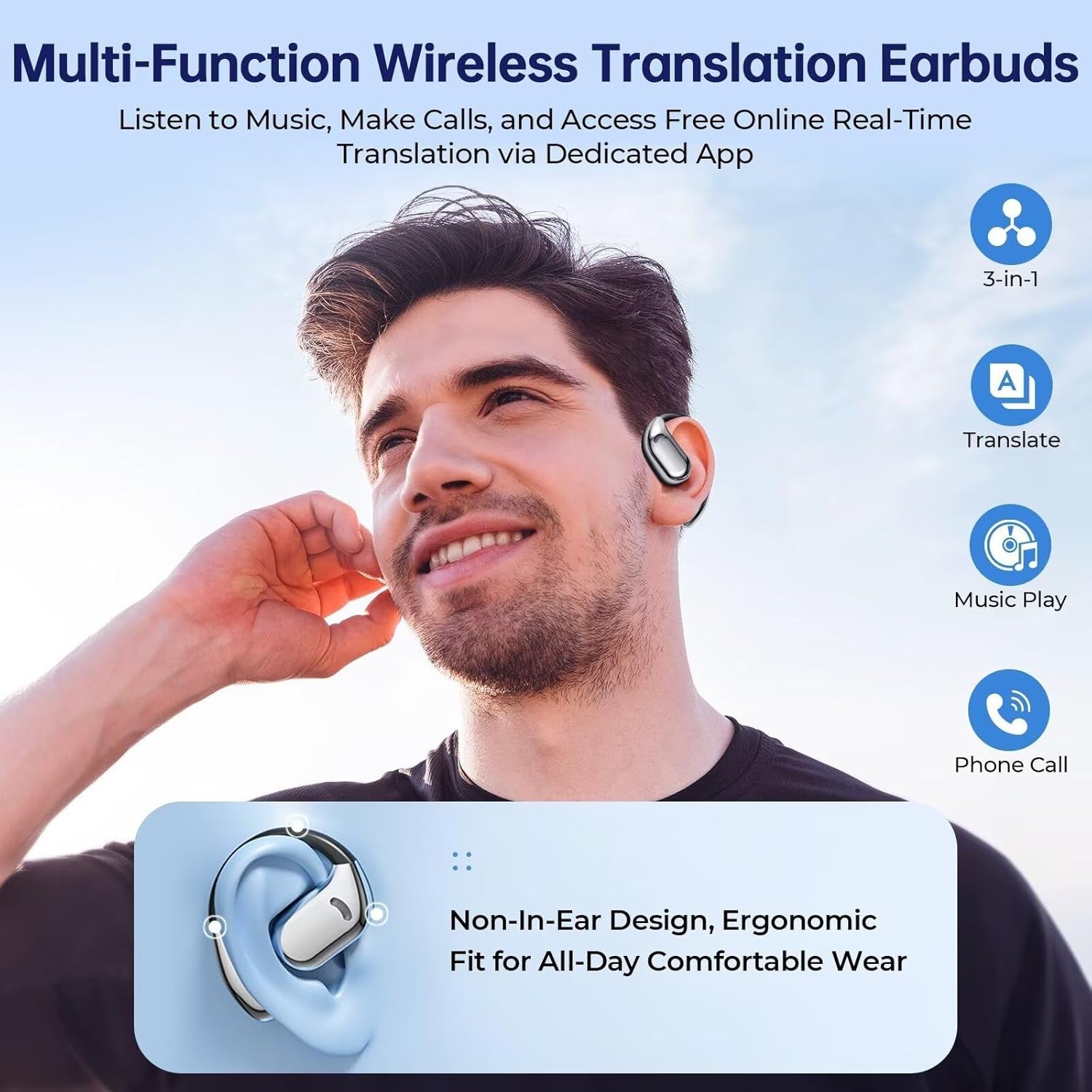 AI Translation Earbuds Real Time 144 Language Translation Earphones Bluetooth Translation Headphones Wireless Translator Headset HD Stereo Sound