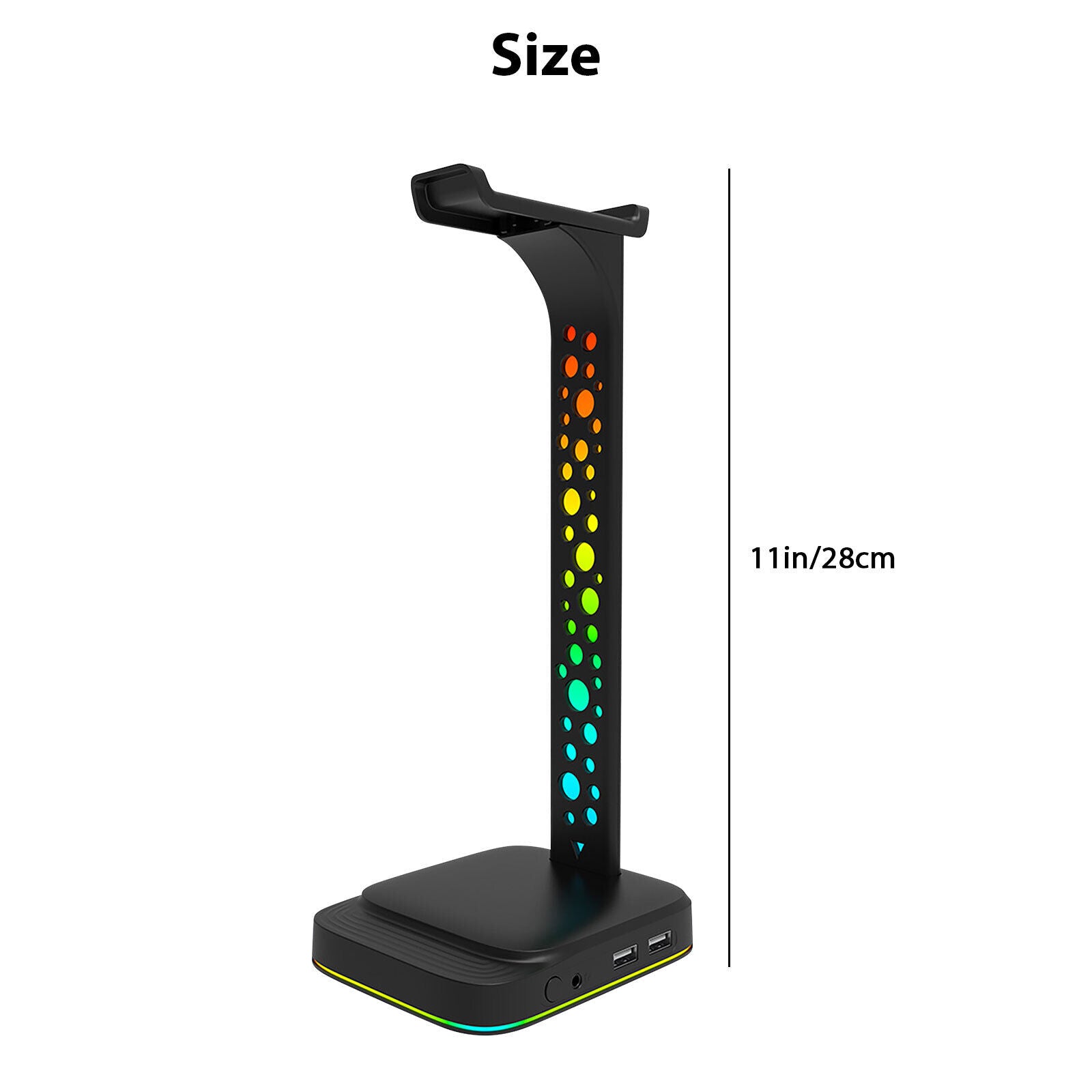 Headphone Stand RGB Gaming Headset Stand with 3.5mm AUX & 2 USB Charging Ports Earphones Holder with 10 Light Modes Headset Holder for Gamers PC