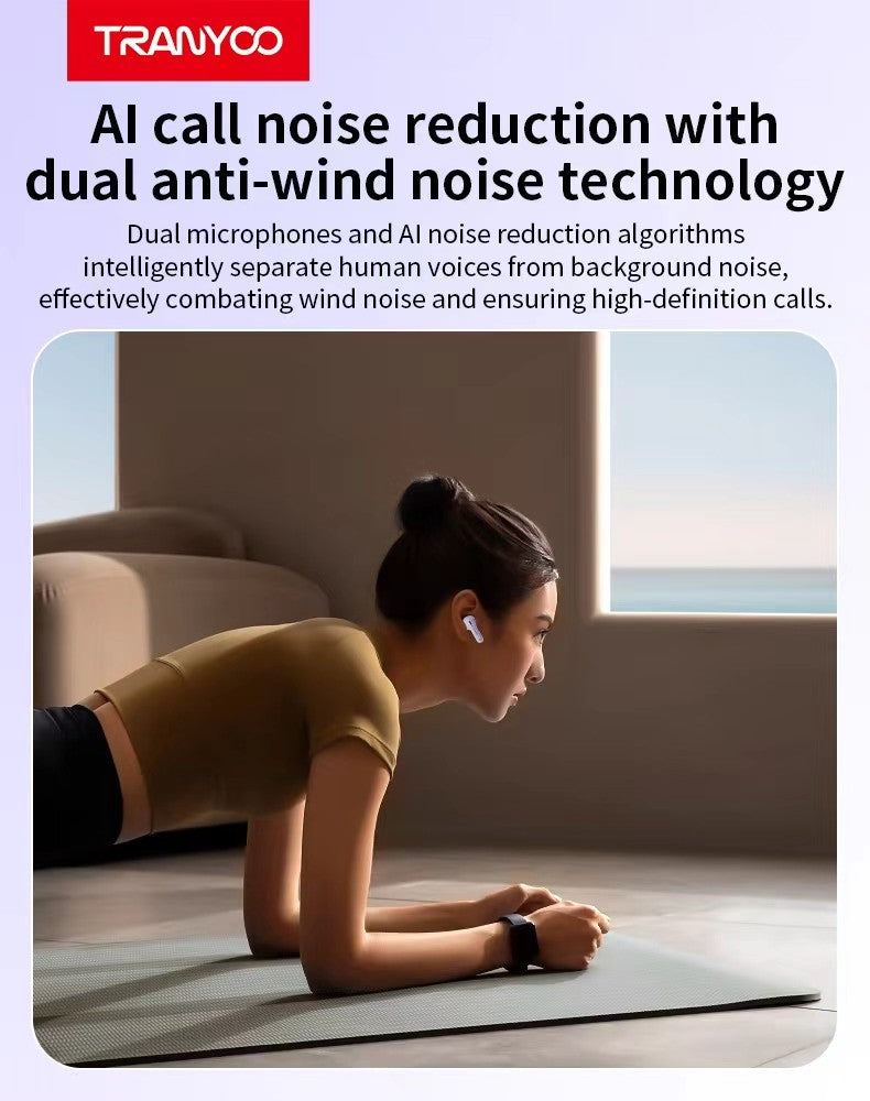 M26 TRANYOO TWS Bluetooth 5.3 Wireless Bluetooth Earphone Sports Waterproof Gaming Earpod Touch Stereo Headset With Mic Black