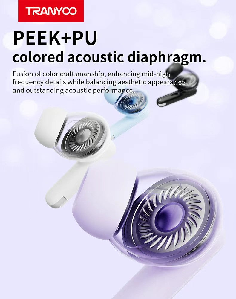 M26 TRANYOO TWS Bluetooth 5.3 Wireless Bluetooth Earphone Sports Waterproof Gaming Earpod Touch Stereo Headset With Mic Purple