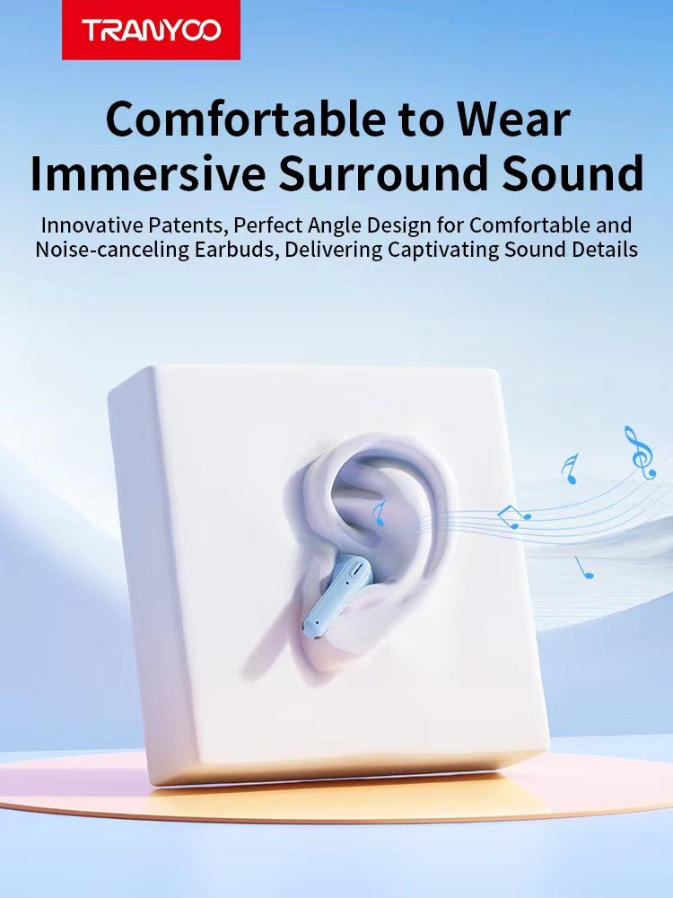 M27 TRANYOO TWS Bluetooth 5.3 Wireless Bluetooth Earphone Sports Waterproof Gaming Earpod Touch Stereo Headset With Mic Black