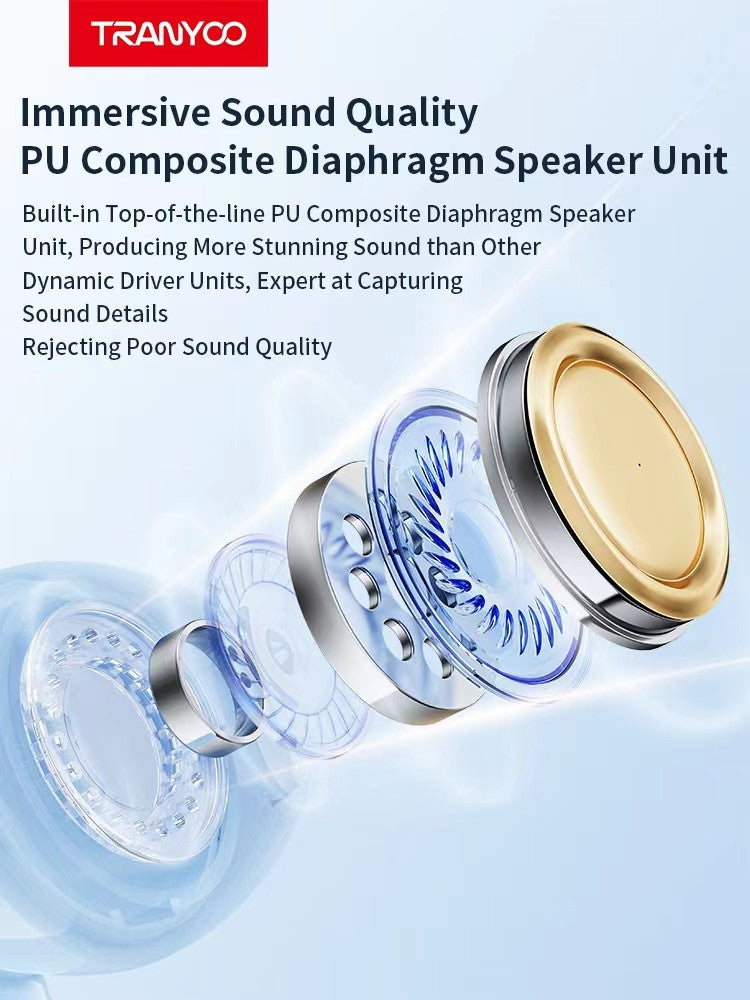 M27 TRANYOO TWS Bluetooth 5.3 Wireless Bluetooth Earphone Sports Waterproof Gaming Earpod Touch Stereo Headset With Mic Black