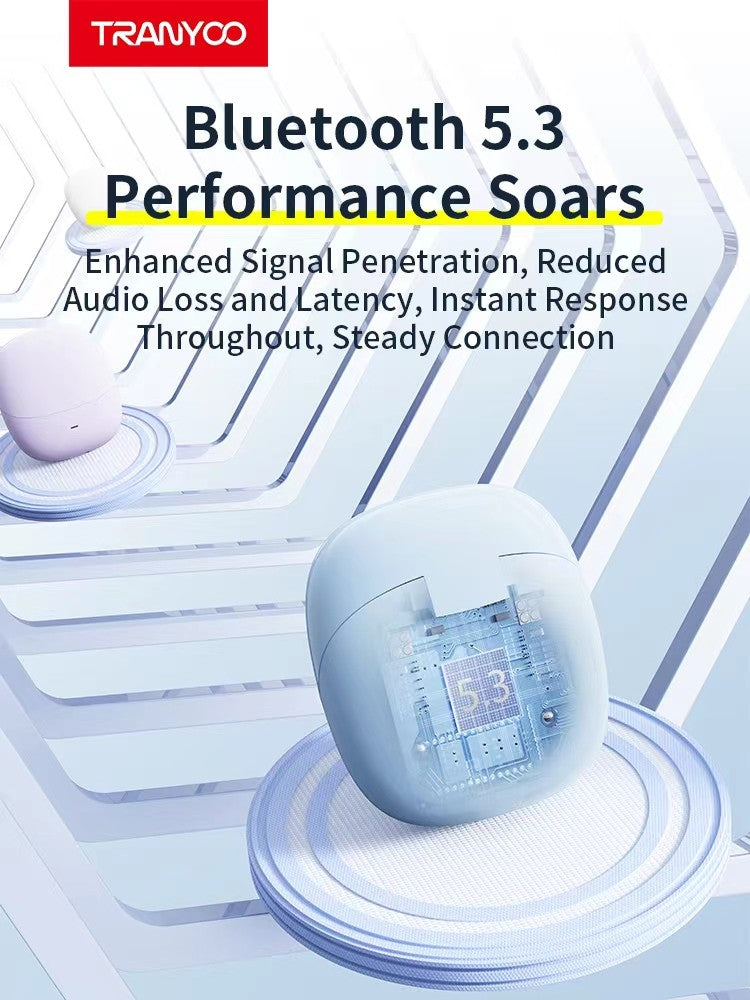 M27 TRANYOO TWS Bluetooth 5.3 Wireless Bluetooth Earphone Sports Waterproof Gaming Earpod Touch Stereo Headset With Mic Black