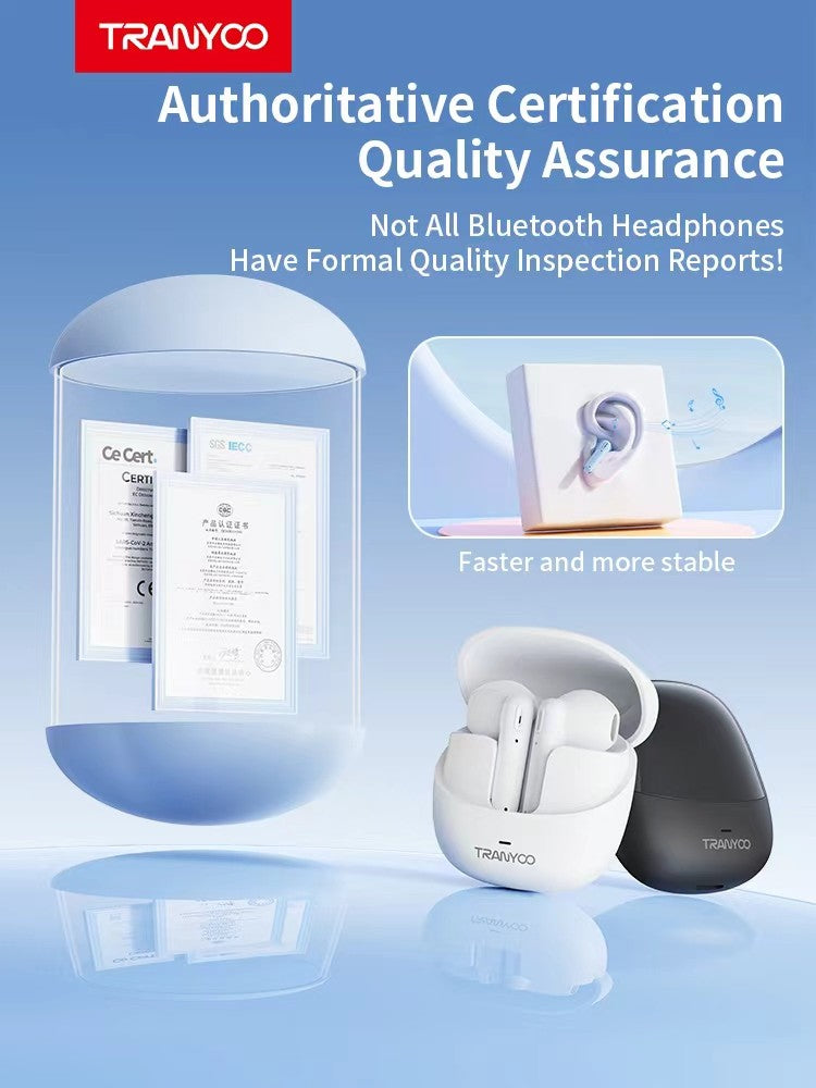 M27 TRANYOO TWS Bluetooth 5.3 Wireless Bluetooth Earphone Sports Waterproof Gaming Earpod Touch Stereo Headset With Mic White