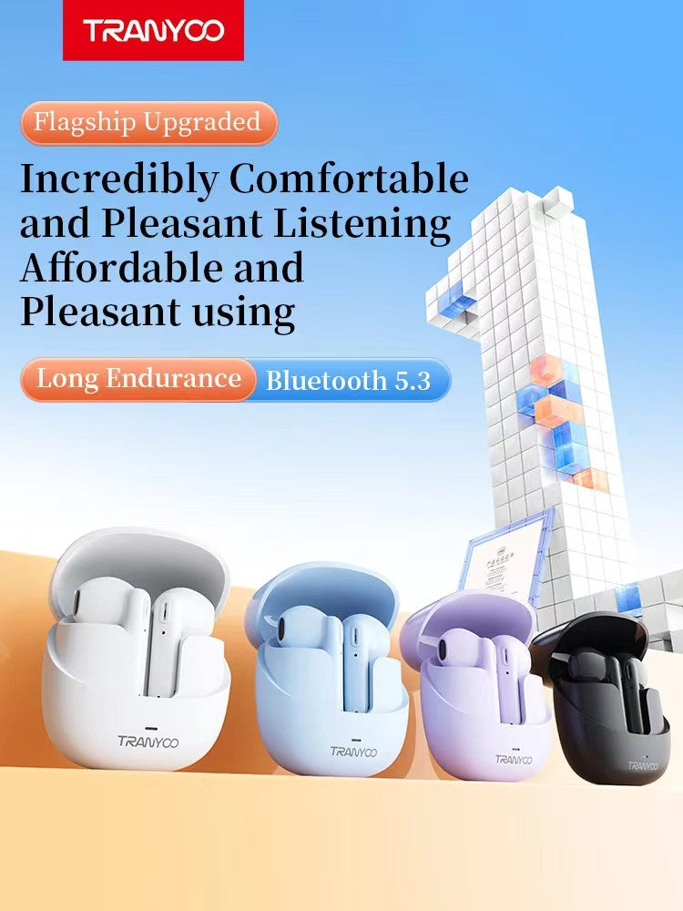 M27 TRANYOO TWS Bluetooth 5.3 Wireless Bluetooth Earphone Sports Waterproof Gaming Earpod Touch Stereo Headset With Mic White