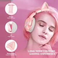 ONIKUMA K9 Pink Gaming Headset with Removable Cat Ears