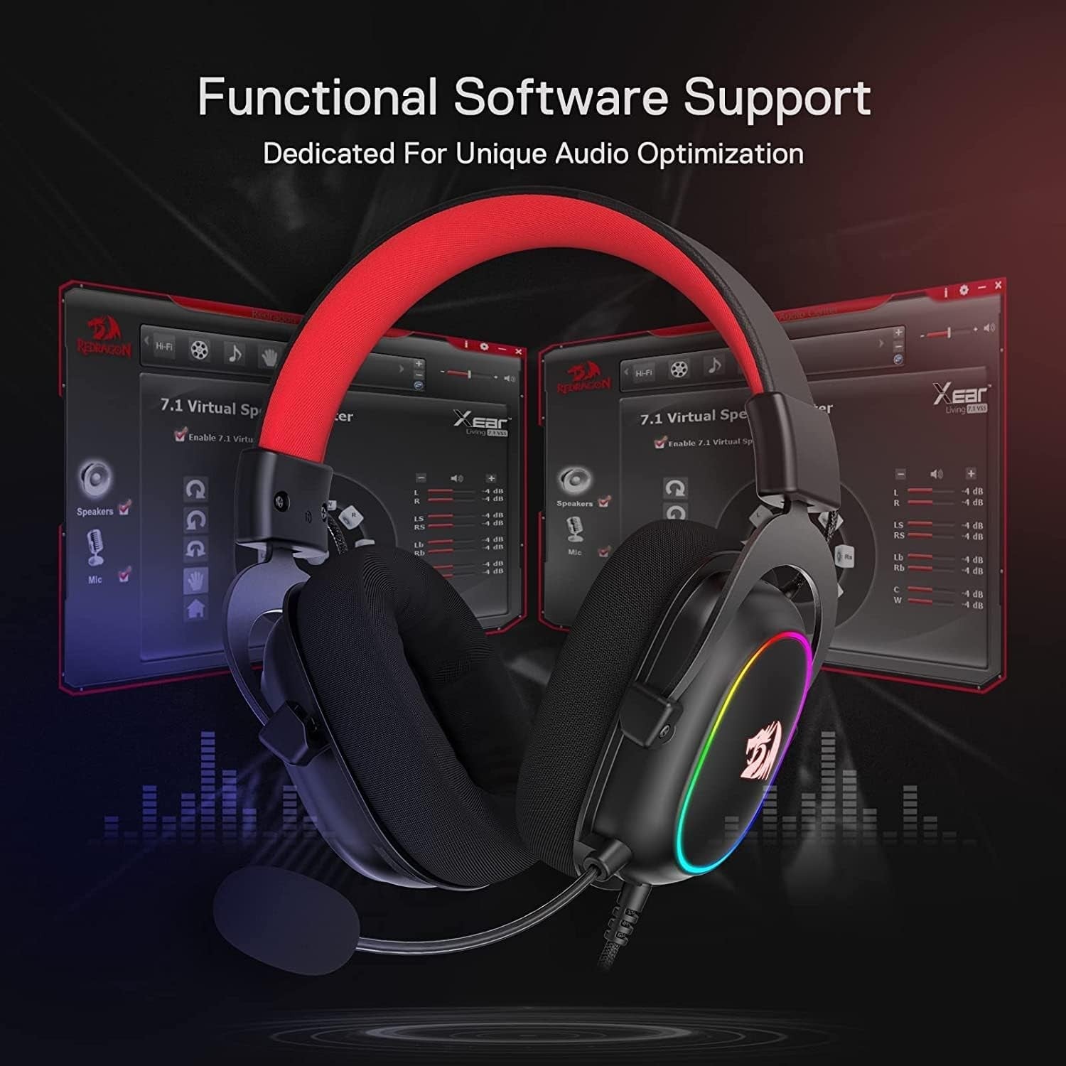 Redragon H510 Zeus-X RGB Black USB Wired Gaming Headphone Headset - 7.1 Surround Sound 53MM Audio Drivers in Memory Foam Ear Pads