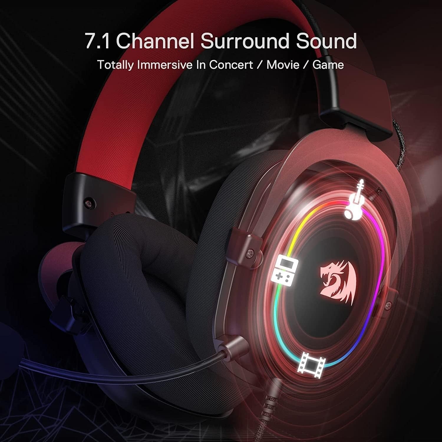 Redragon H510 Zeus-X RGB Black USB Wired Gaming Headphone Headset - 7.1 Surround Sound 53MM Audio Drivers in Memory Foam Ear Pads
