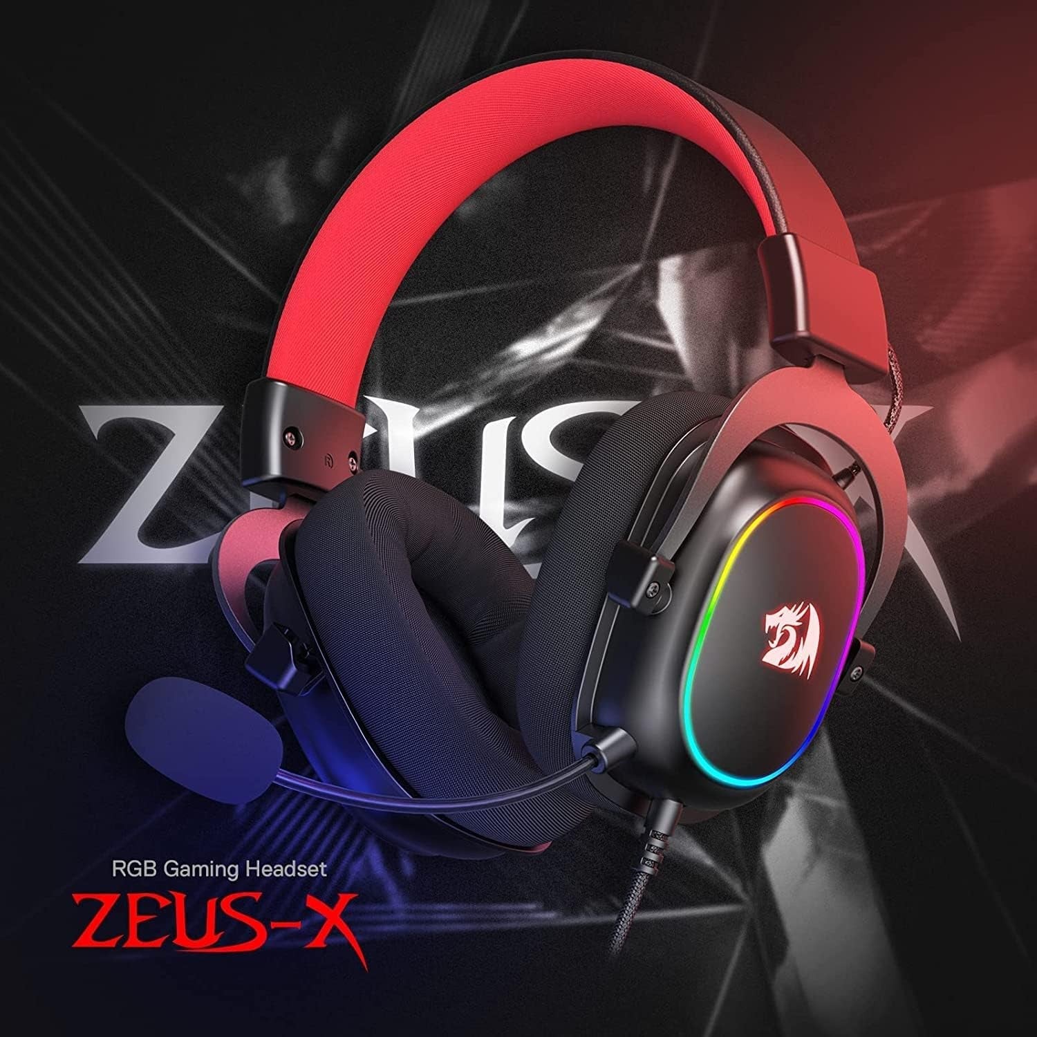 Redragon H510 Zeus-X RGB Black USB Wired Gaming Headphone Headset - 7.1 Surround Sound 53MM Audio Drivers in Memory Foam Ear Pads