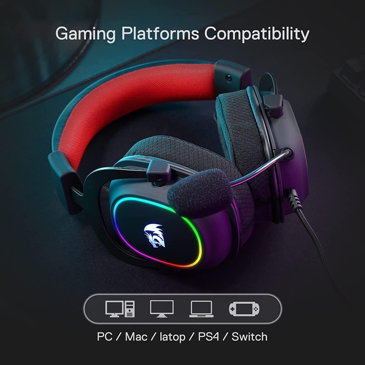 Redragon H510 Zeus-X RGB Black USB Wired Gaming Headphone Headset - 7.1 Surround Sound 53MM Audio Drivers in Memory Foam Ear Pads
