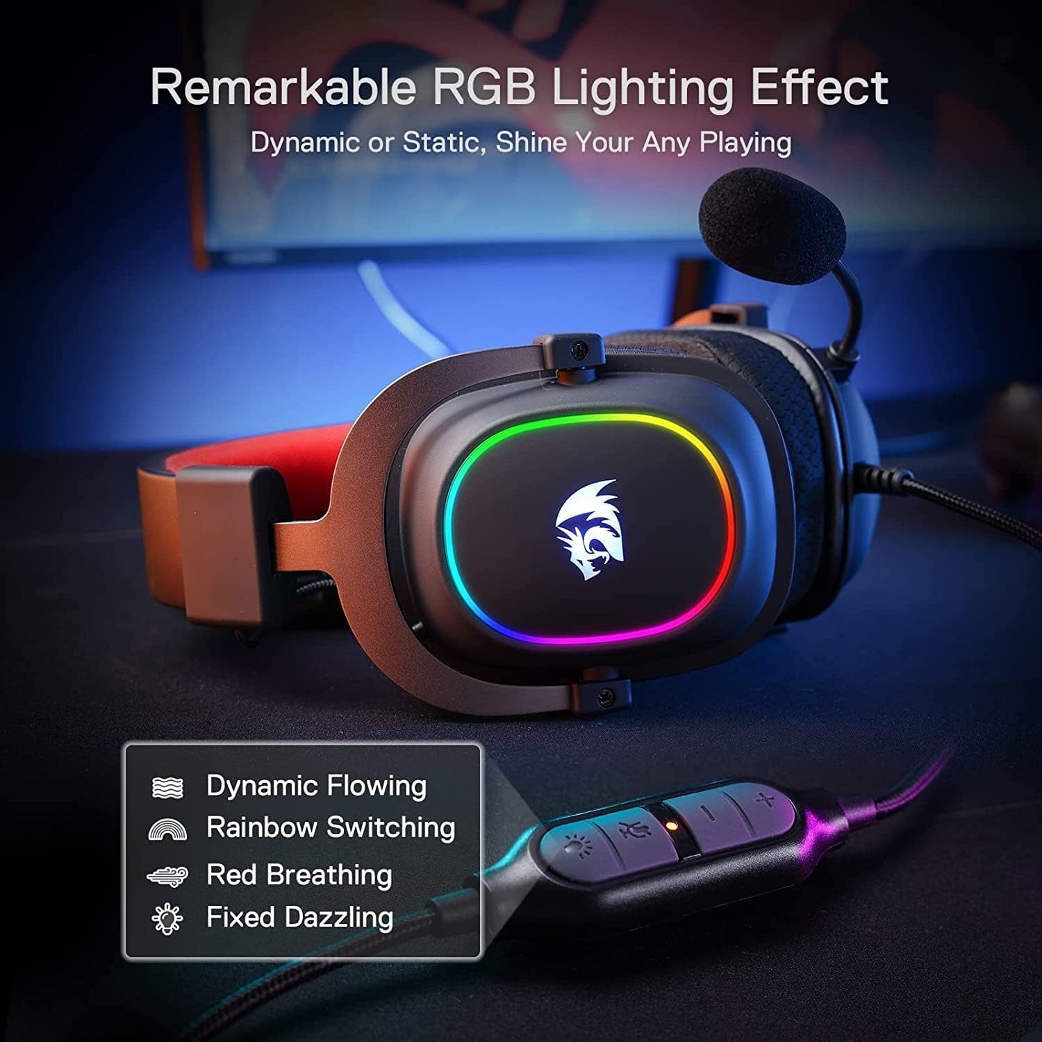 Redragon H510 Zeus-X RGB Black USB Wired Gaming Headphone Headset - 7.1 Surround Sound 53MM Audio Drivers in Memory Foam Ear Pads