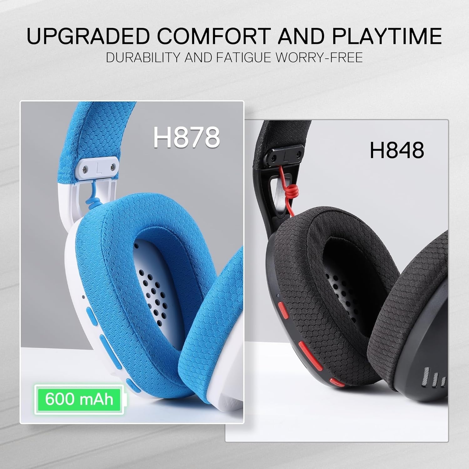 Redragon H878 3-Mode Wireless Blue Lighting Gaming Headset - Lightweight - 7.1 Surround Sound - 40MM Drivers - Detachable Microphone, White&Blue