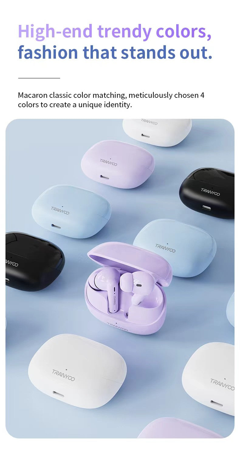 TM26 TRANYOO TWS Bluetooth 5.3 Wireless Bluetooth Earphone Sports Waterproof Gaming Earpod Touch Stereo Headset With Mic White