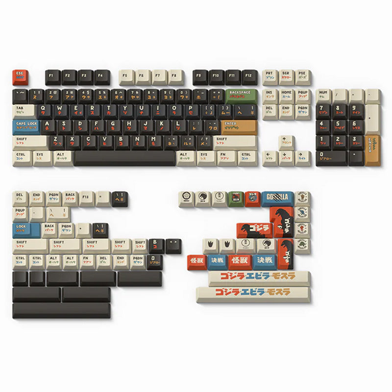 Keytok BERRY Low-Profile Black Classic Godzilla Keycaps - 173pcs Set