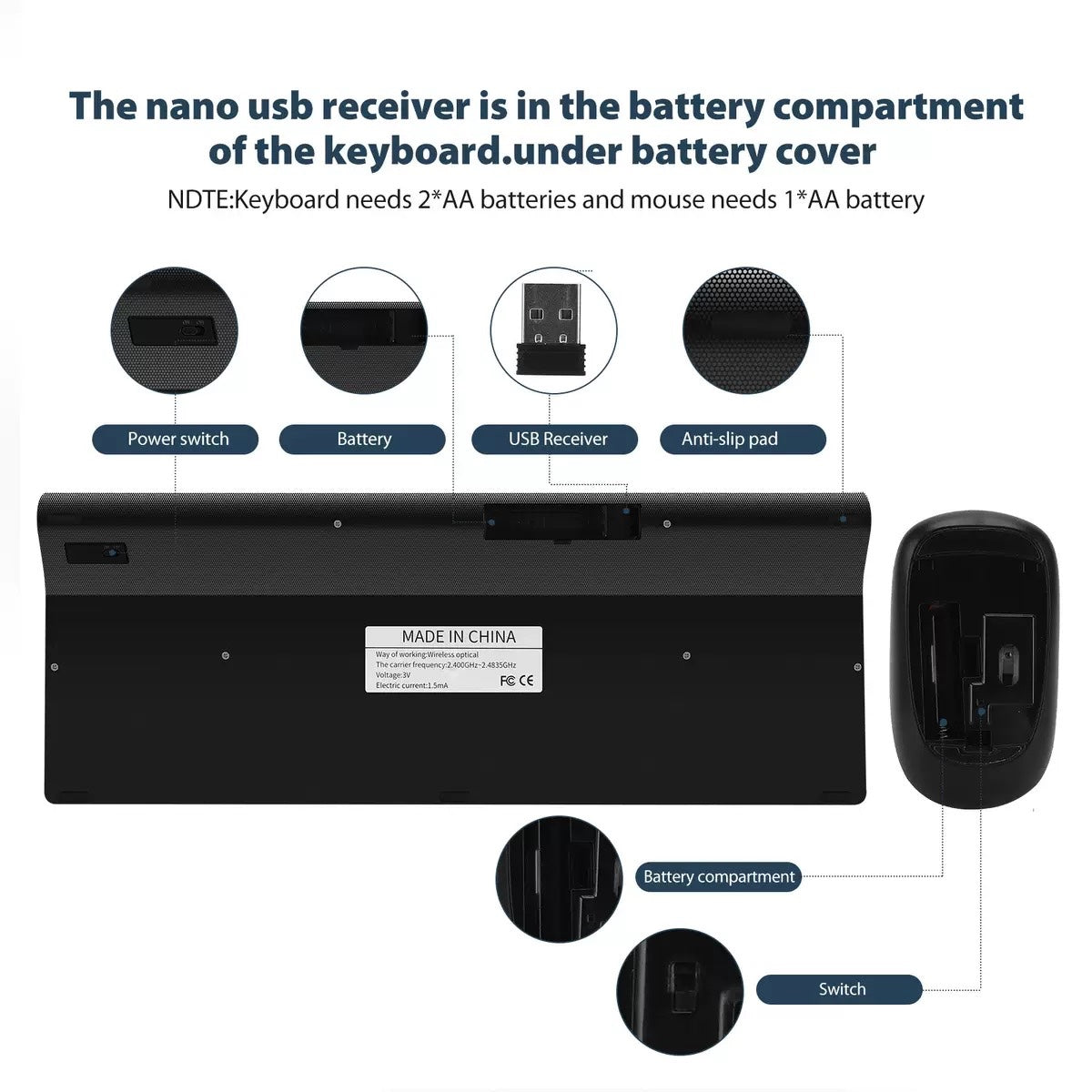 2.4G office wireless keyboard ultra-thin silent ergonomic keyboard mouse set