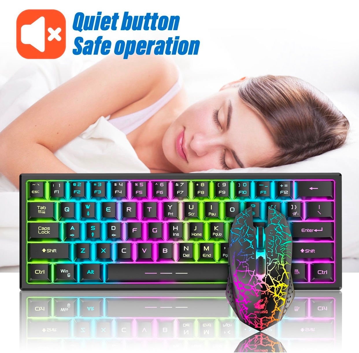 Charging wireless keyboard mouse set 61-key glowing wireless gaming keyboard set