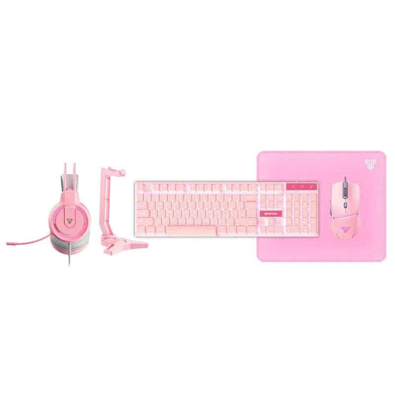 Fantech P51 5-in-1 Gaming Keyboard Combo with Mouse + Mousepad and Headset with Headset Stand - Sakura Pink