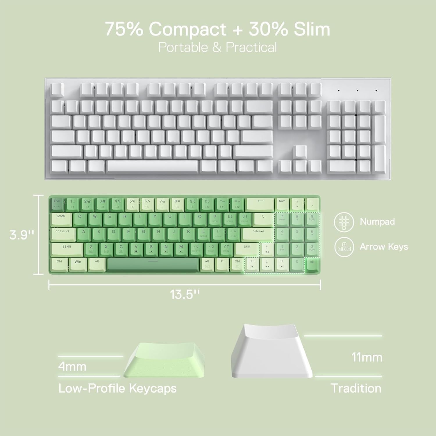 Redragon BS8772 Wireless Keyboard and Mouse Combo 78 Keys 2.4Ghz Wireless Low-Profile Mechanical Keyboard w/Blue Blacklight, 2400 DPI Ergonomic Mouse