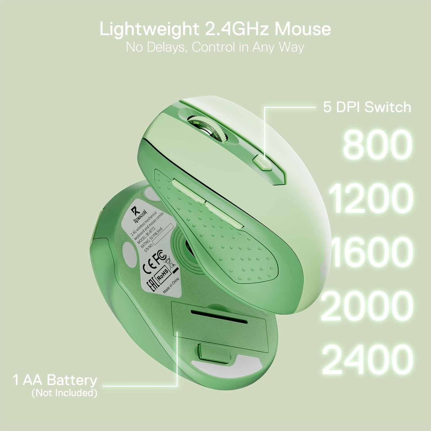 Redragon BS8772 Wireless Keyboard and Mouse Combo 78 Keys 2.4Ghz Wireless Low-Profile Mechanical Keyboard w/Blue Blacklight, 2400 DPI Ergonomic Mouse