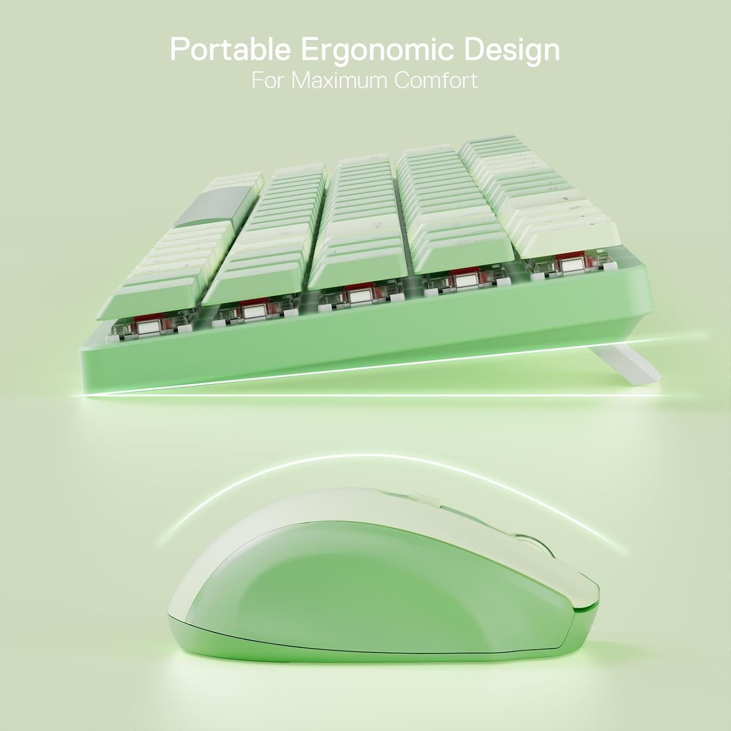 Redragon BS8772 Wireless Keyboard and Mouse Combo 78 Keys 2.4Ghz Wireless Low-Profile Mechanical Keyboard w/Blue Blacklight, 2400 DPI Ergonomic Mouse