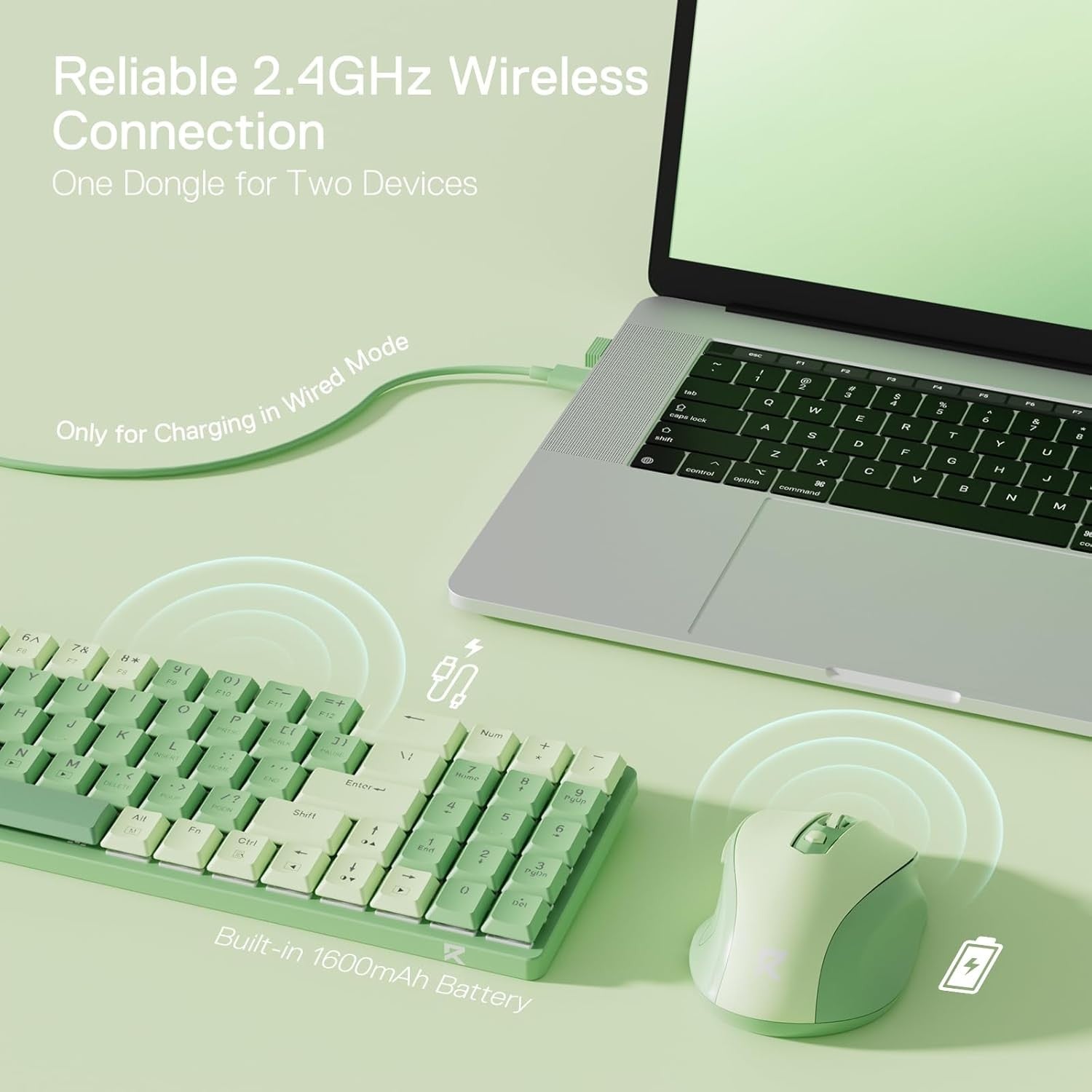 Redragon BS8772 Wireless Keyboard and Mouse Combo 78 Keys 2.4Ghz Wireless Low-Profile Mechanical Keyboard w/Blue Blacklight, 2400 DPI Ergonomic Mouse