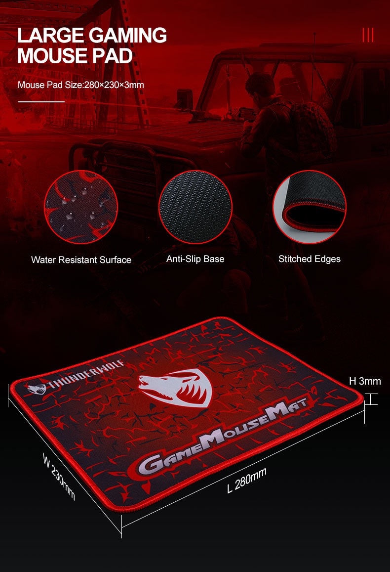T-WOLF wired keyboard set, three piece game cool luminous keyboard and mouse set
