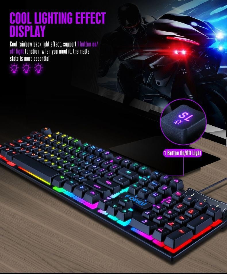 Gaming Keyboard and Mouse Set Wired Keyboard Mechanical Feel 104key Rainbow Membrane keyboard and Mouse Combo High Quality LED Lighting Keyboard Mouse