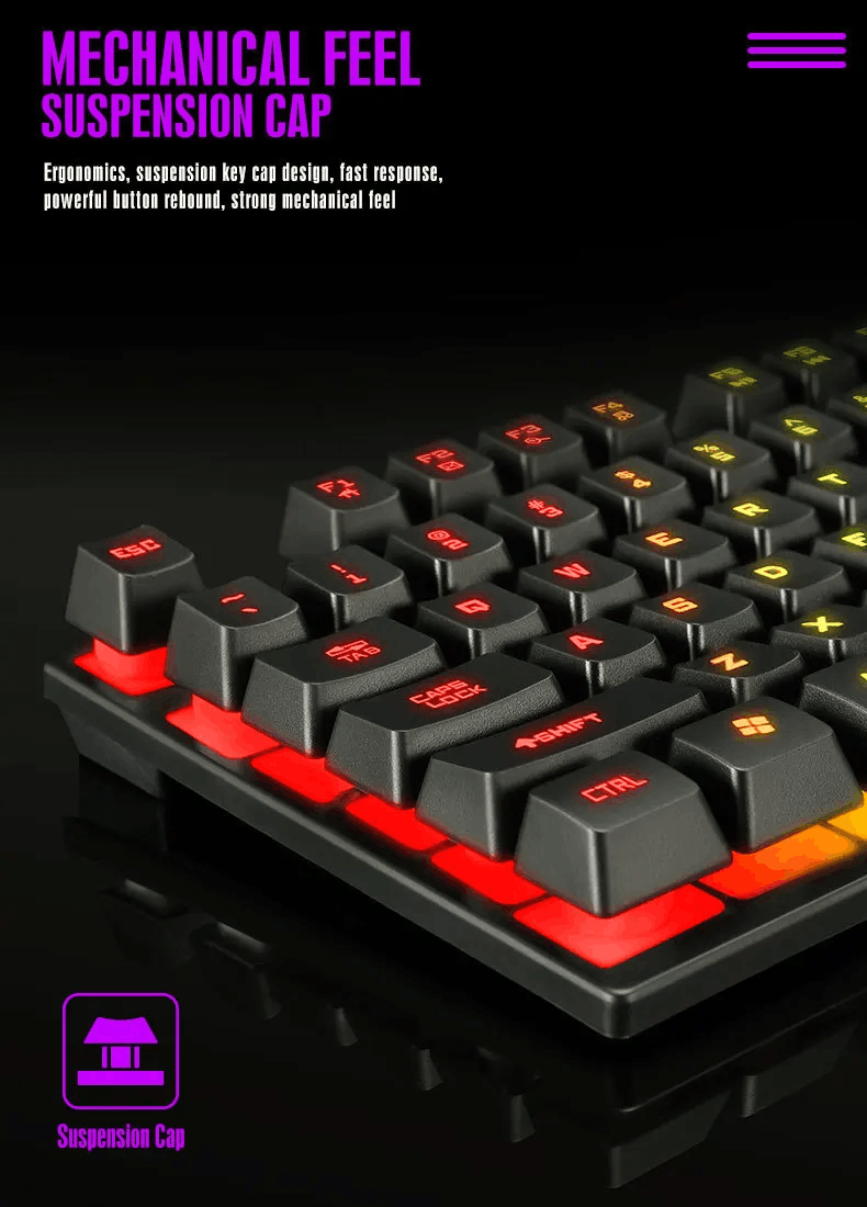 Gaming Keyboard and Mouse Set Wired Keyboard Mechanical Feel 104key Rainbow Membrane keyboard and Mouse Combo High Quality LED Lighting Keyboard Mouse