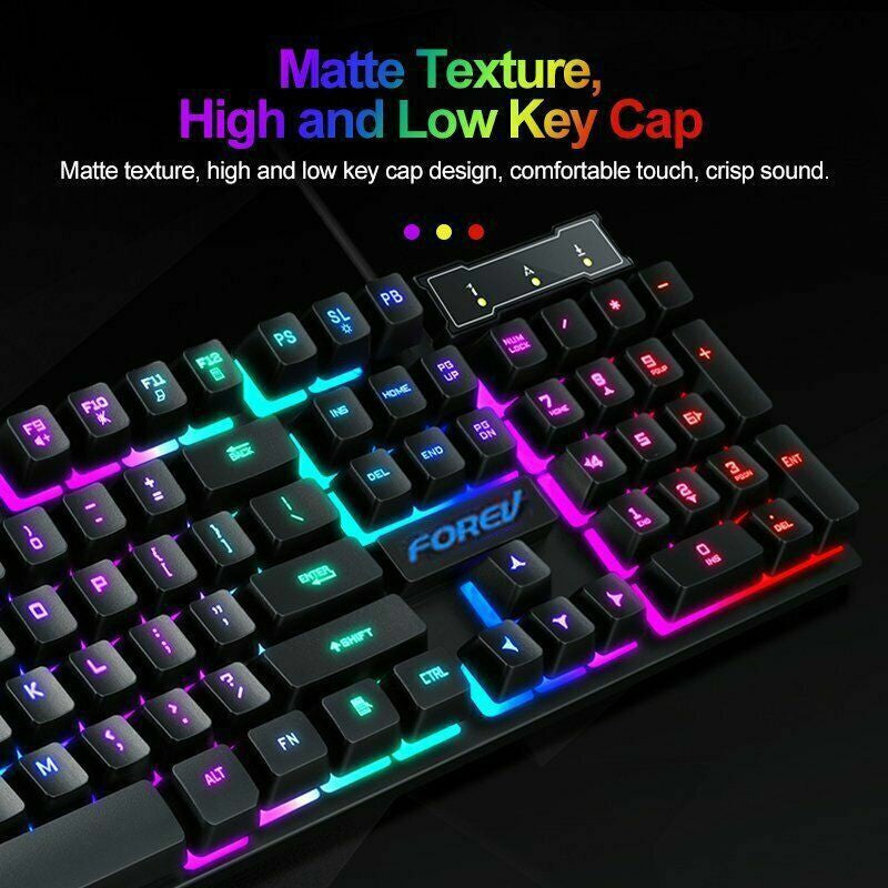 Gaming Keyboard and Mouse Set Wired Keyboard Mechanical Feel 104key Rainbow Membrane keyboard and Mouse Combo High Quality LED Lighting Keyboard Mouse