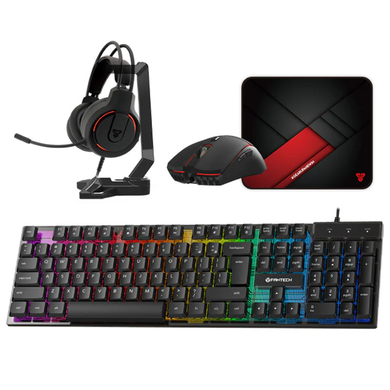 Fantech P51 5-in-1 Gaming Keyboard Combo with Mouse + Mousepad and Headset with Headset Stand - Black