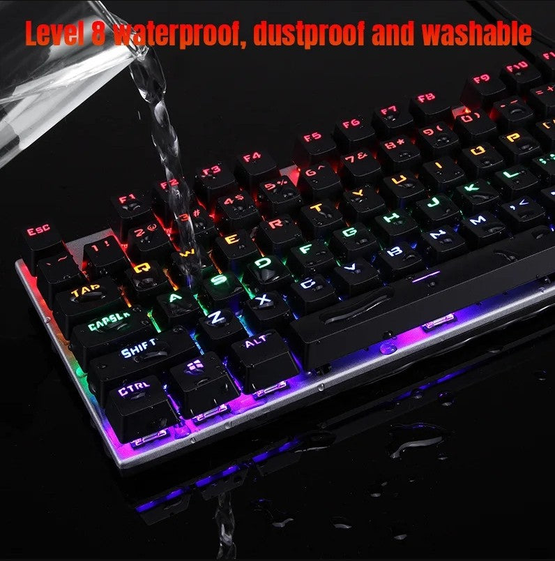 Gaming Keyboard Mice Blue Switch Mechanical keyboard Mouse Combo 104 Keys Wired RGB LED Rainbow Backlit Game mice mouse for Windows PC Gamers