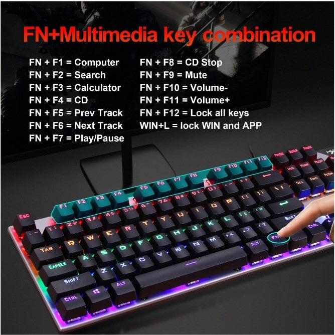 Gaming Keyboard Mice Blue Switch Mechanical keyboard Mouse Combo 104 Keys Wired RGB LED Rainbow Backlit Game mice mouse for Windows PC Gamers