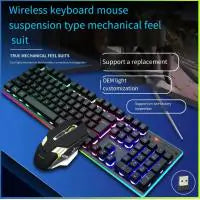 Gaming Keyboard Mice Combo Membrane Wireless keyboard Silent 104 Keys 3200DPI mouse with RGB LED Backlit Lighting Effect for Gamers