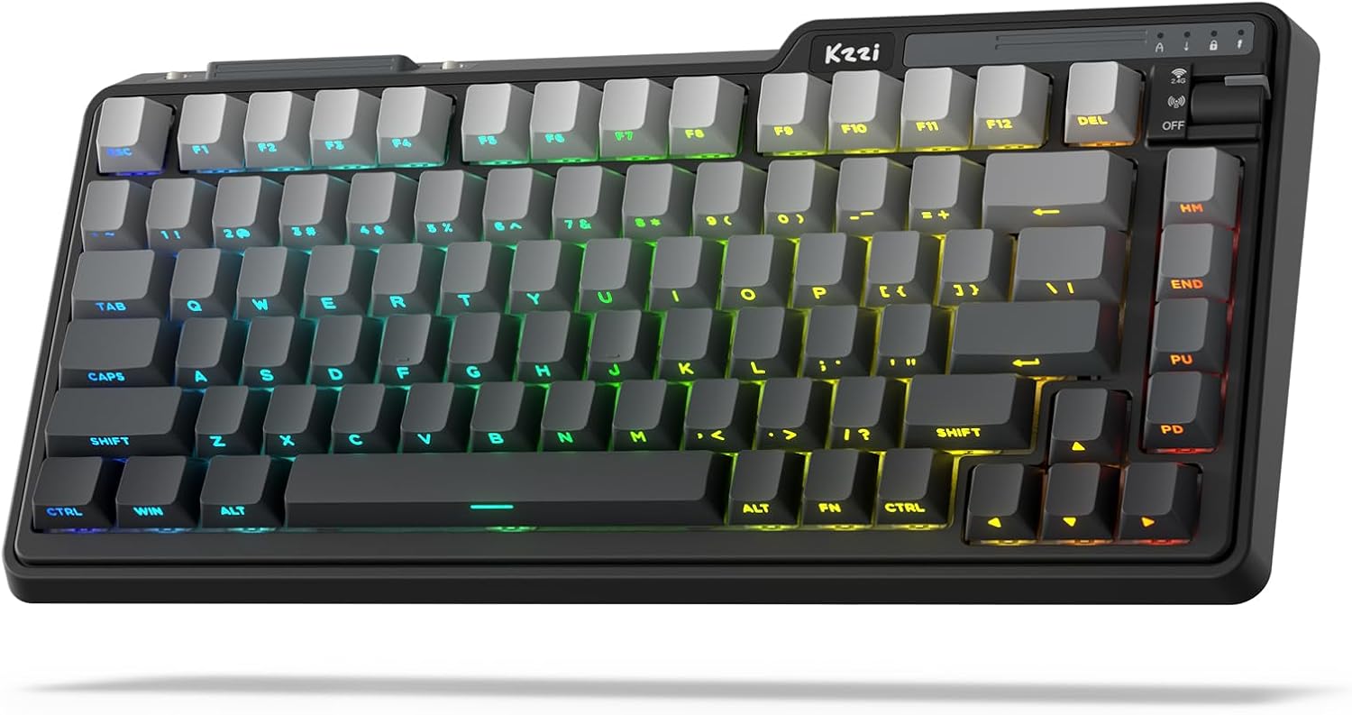 KZZI K75 Lite Wireless 75% Gasket Mount RGB Gaming Hot Swappable 82 Keys 3-Mode Mechanical Keyboard Linear Switches, Aurora