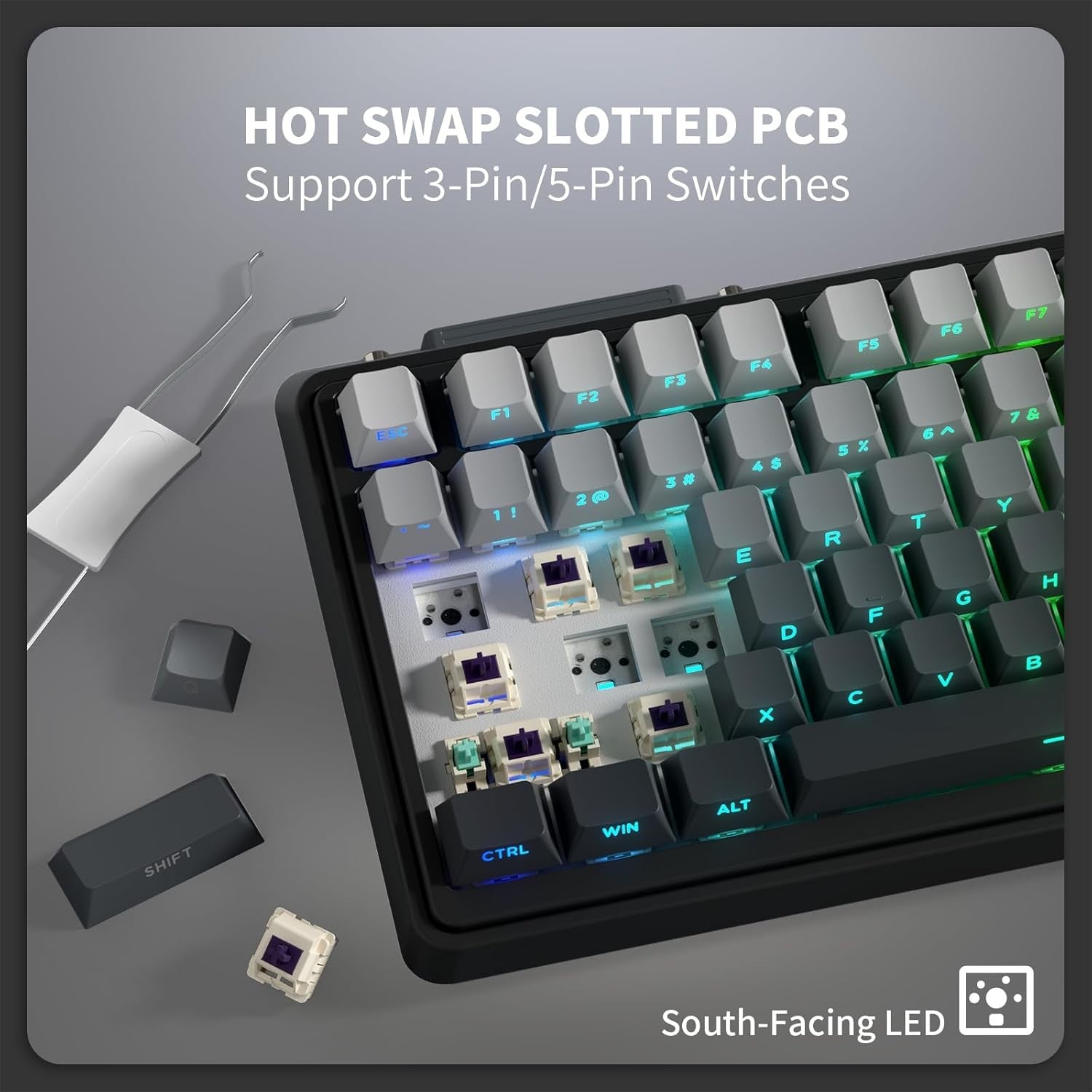 KZZI K75 Lite Wireless 75% Gasket Mount RGB Gaming Hot Swappable 82 Keys 3-Mode Mechanical Keyboard Linear Switches, Aurora