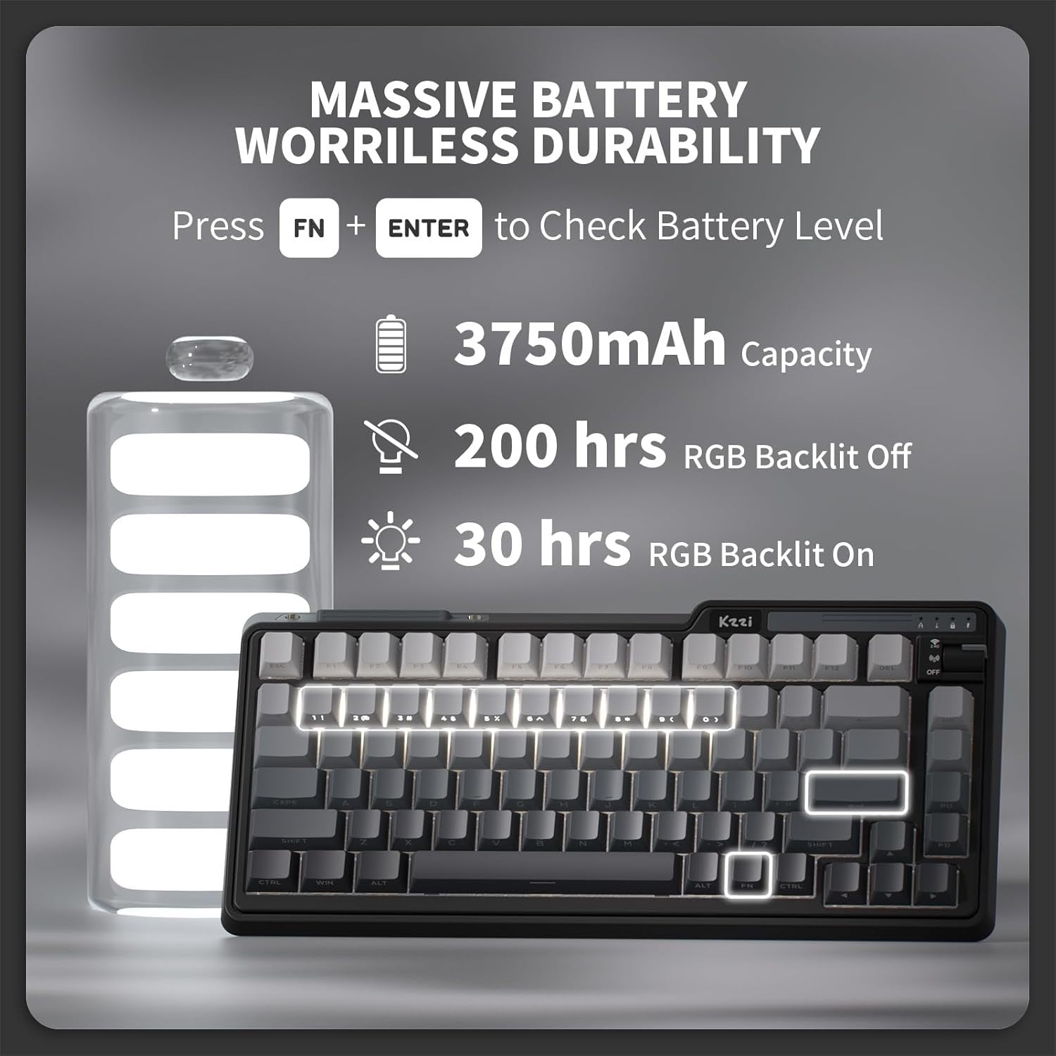 KZZI K75 Lite Wireless 75% Gasket Mount RGB Gaming Hot Swappable 82 Keys 3-Mode Mechanical Keyboard Linear Switches, Aurora